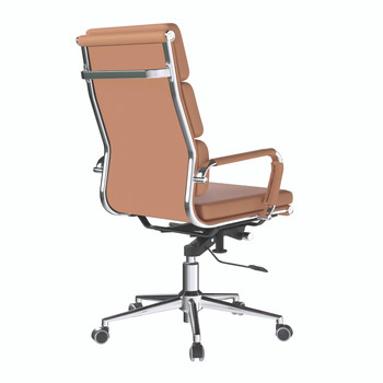 Avanti Bonded Leather High Back Swivel Executive Office Chair with Individual Back Cushions - Brown with Chrome Arms and Base 