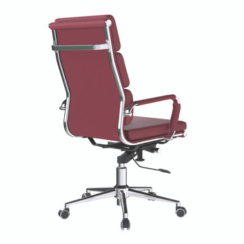 Avanti Bonded Leather High Back Swivel Executive Office Chair with Individual Back Cushions - Oxblood with Chrome Arms and Base 