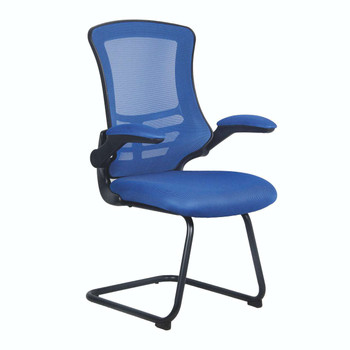 Luna Designer High Back Mesh Cantilever Visitor Chair with Folding Arms - Blue with Black Shell and Frame NAU-BCM-L1302V-BL