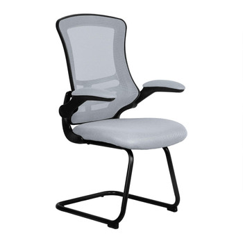 Luna Designer High Back Mesh Cantilever Visitor Chair with Folding Arms - Grey with Black Shell and Frame 