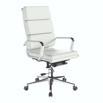 Avanti Bonded Leather High Back Swivel Executive Office Chair with Individual Back Cushions - White with Chrome Arms and Base NAU-BCL-6003-WH