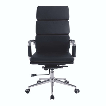 Avanti Bonded Leather High Back Swivel Executive Office Chair with Individual Back Cushions - Black with Chrome Arms and Base NAU-BCL-6003-BK