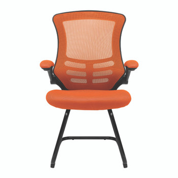 Luna Designer High Back Mesh Cantilever Visitor Chair with Folding Arms - Orange with Black Shell and Frame