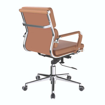 Avanti Bonded Leather Medium Back Swivel Executive Office Chair with Individual Back Cushions - Brown with Chrome Arms and Base NAU-BCL-5003-BW