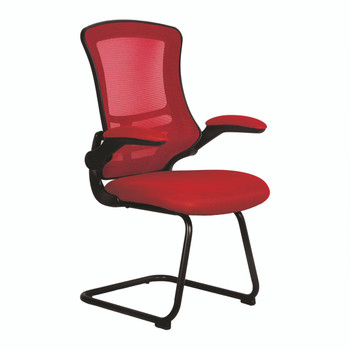 Luna Designer High Back Mesh Cantilever Visitor Chair with Folding Arms - Red with Black Shell and Frame 