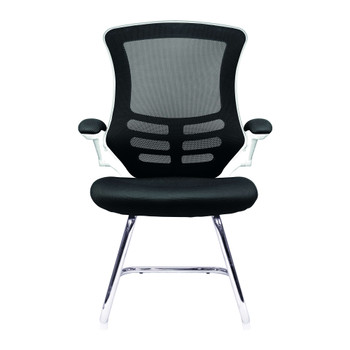 Luna Designer High Back Mesh Cantilever Visitor Chair with Folding Arms - Black with White Shell and Chrome Frame NAU-BCM-L1302V-WHBK