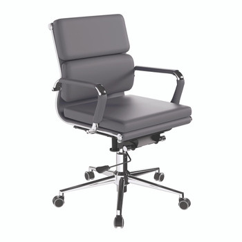 Avanti Bonded Leather Medium Back Swivel Executive Office Chair with Individual Back Cushions - Grey with Chrome Arms and Base 