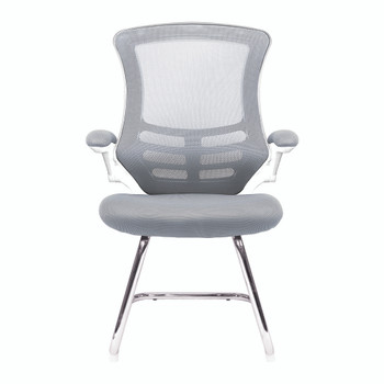 Luna Designer High Back Mesh Cantilever Visitor Chair with Folding Arms - Grey with White Shell and Chrome Frame