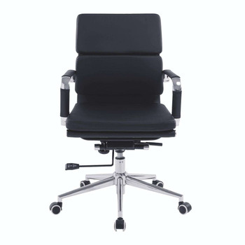 Avanti Bonded Leather Medium Back Swivel Executive Office Chair with Individual Back Cushions - Black with Chrome Arms and Base NAU-BCL-5003-BK