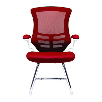 Luna Designer High Back Mesh Cantilever Visitor Chair with Folding Arms - Red with White Shell and Chrome Frame NAU-BCM-L1302V-WHRD