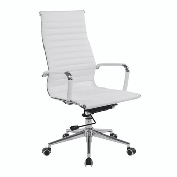 Aura Contemporary High Back Bonded Leather Executive Office Chair - White with Chrome Base 