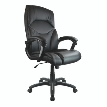 Wellington High Back Leather Effect Executive Office Armchair - Black with Silver Detailed Black Nylon Base 