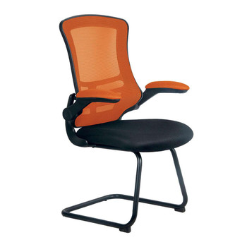 Luna Designer High Back Mesh Cantilever Visitor Chair with Folding Arms - Orange and Black Chair with Black Shell and Frame NAU-BCM-T1302V-OG