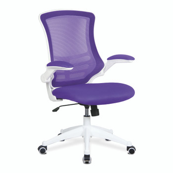Luna Medium Back Designer Mesh Task Operator Office Chair with Folding Arms White/Purple