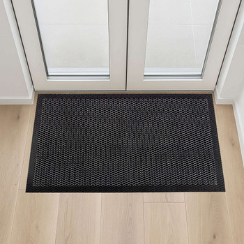 Ultralux Mesh Dirt Trapper Door Mat – Non-Slip Vinyl Indoor/Outdoor Scraper Entrance Mat – Metallic Black & White – Multiple Sizes UMMGR