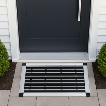 Ultralux Heavy Duty Outdoor Aluminium Drainage Door Mat Non-Slip Durable Scraper Doormat, All Weather Resistant, Rust-Proof Outdoor Dirt Trapper Entry Mat, Silver & Black Metal Barrier Entrance Mat