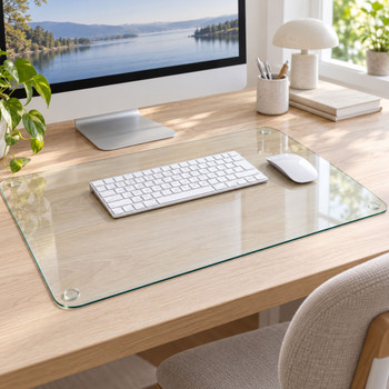 Marvelux Tempered Glass Desk Mat, Clear Surface Protector Desk Pad