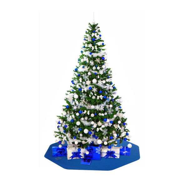 Christmas Tree Stand Carpeted Floor Protector Mat | Rigid Polycarbonate Festive Carpet Protector Mat for Under Christmas Trees | Waterproof Christmas Tree Mat | Bright Blue | Nonagon Shape | 96 x 98cm 