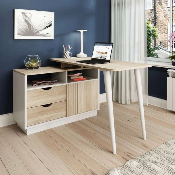 Bridge L-Shaped Home Office Desk Sonoma Oak TEK-UKND-7700006