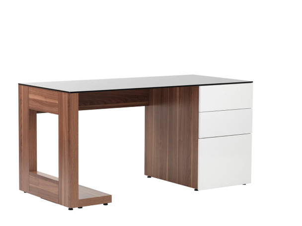 Sorbonne Contemporary Home Office Desk with Smoked Glass Top Walnut/White 
