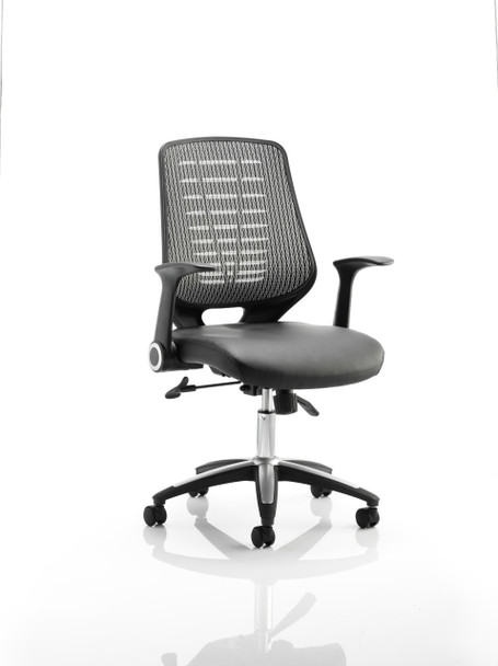 Relay Mesh Task Operator Office Chair with Bonded Leather Seat Black/Silver 