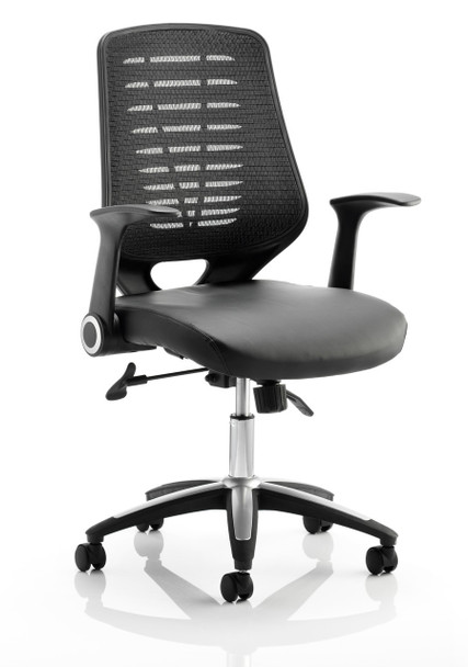 Relay Mesh Task Operator Office Chair with Bonded Leather Seat Black 