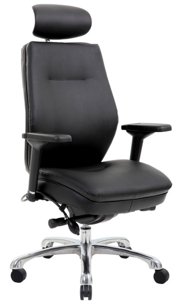 Domino Bonded Leather 24 Hour Ergonomic Office Chair with Headrest and Arms Black 