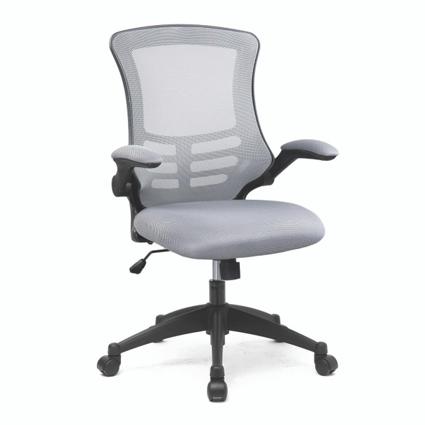 Luna Designer High Back Mesh Task Operator Office Chair with Folding Arms - Grey with Black Shell 