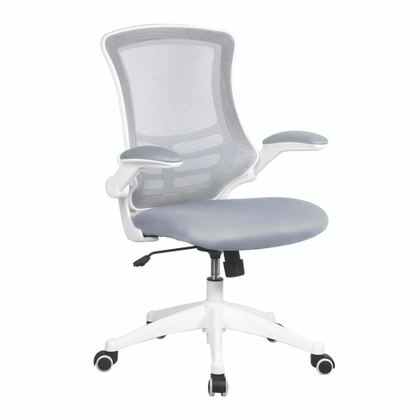 Luna Designer High Back Mesh Task Operator Office Chair with Folding Arms - Grey with White Shell 