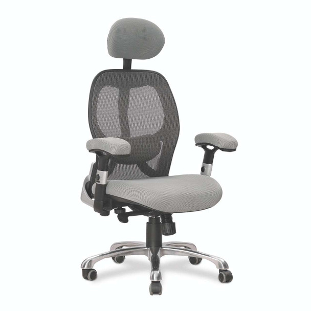 Ergo Ergonomic Luxury High Back Executive Mesh Office Chair Certified for 24 Hour Use - Grey with Chrome Base NAU-DPA-ERGO-GY