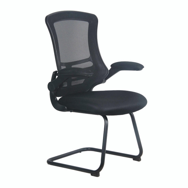 Luna Designer High Back Mesh Cantilever Visitor Chair with Folding Arms - Black 