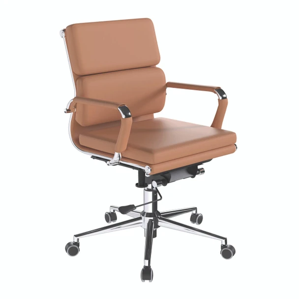 Avanti Bonded Leather Medium Back Swivel Executive Office Chair with Individual Back Cushions - Brown with Chrome Arms and Base NAU-BCL-5003-BW