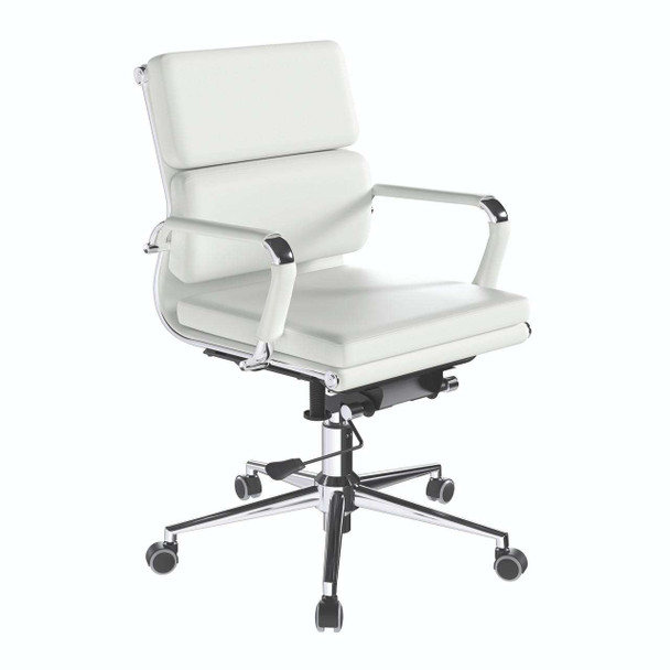 Avanti Bonded Leather Medium Back Swivel Executive Office Chair with Individual Back Cushions - White with Chrome Arms and Base NAU-BCL-5003-WH