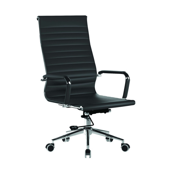 Aura Contemporary High Back Bonded Leather Executive Office Chair - Black with Chrome Base NAU-BCL-9003-BK