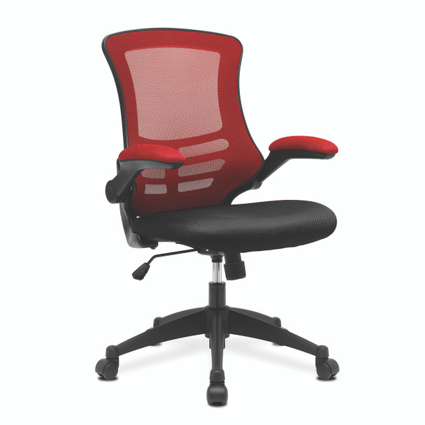 Luna Designer High Back Mesh Task Office Chair with Folding Arms - Red and Black Two Tone Operator Chair 