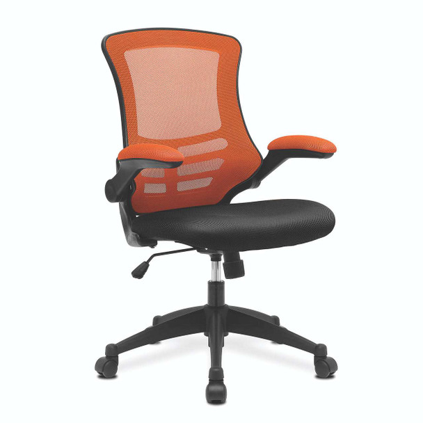 Luna Designer High Back Mesh Task Office Chair with Folding Arms - Orange and Black Two Tone Operator Chair NAU-BCM-T1302-OG