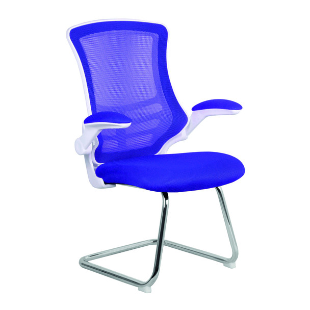 Luna Designer High Back Mesh Cantilever Visitor Chair with Folding Arms - Purple with White Shell and Chrome Frame NAU-BCM-L1302V-WHPL