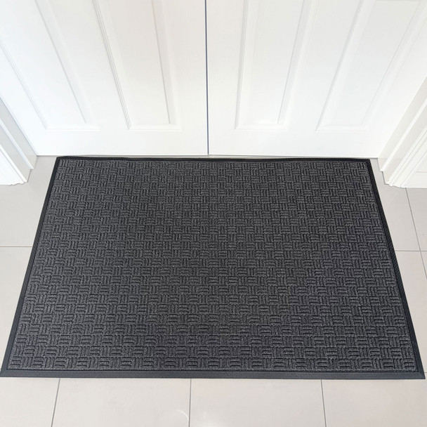 Ultralux Premium Indoor Outdoor Entrance Door Mat, Heavy-Duty Absorbent Front Door Rug with Non-Slip Waterproof Rubber Backing for High-Traffic Areas, Dark Grey Dirt Barrier Doormat