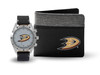 Anaheim Ducks logo on a men's watch, anaheim ducks logo on a wallet