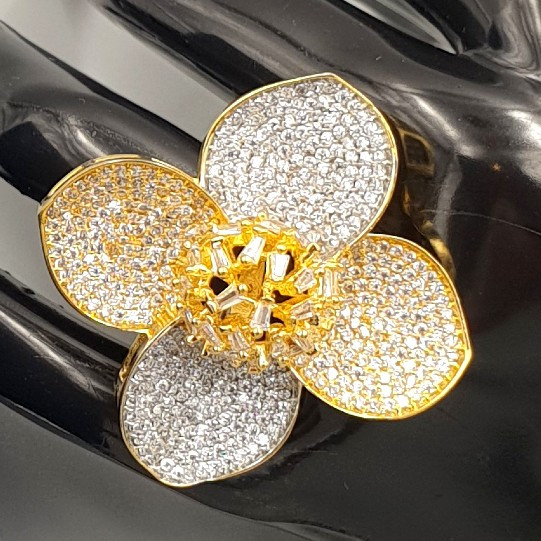 Petite Fleur Cocktail Ring Gold and Silver On Mannequin Close up
