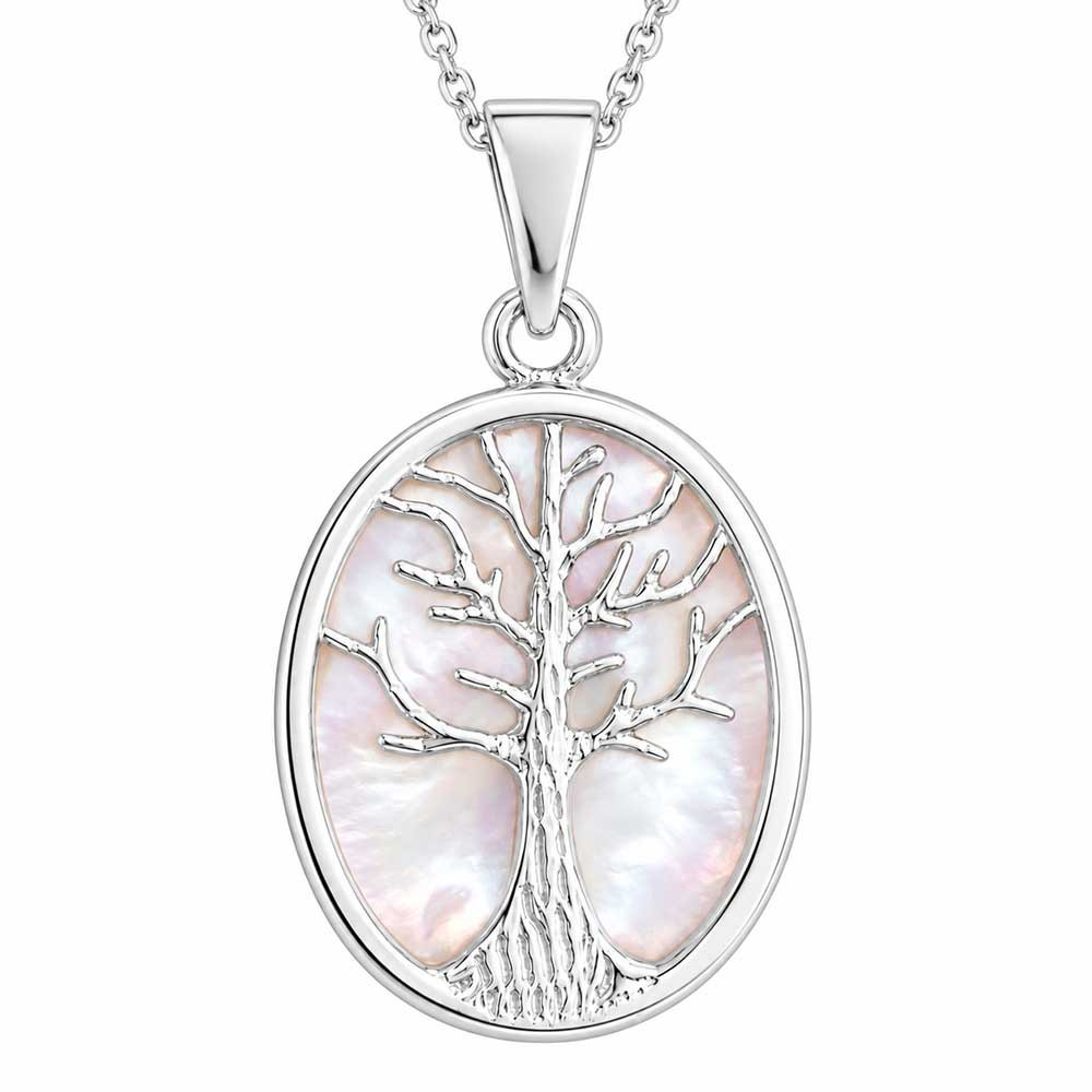 Sterling Silver Pink Shell Tree Of Life  Necklace Close up