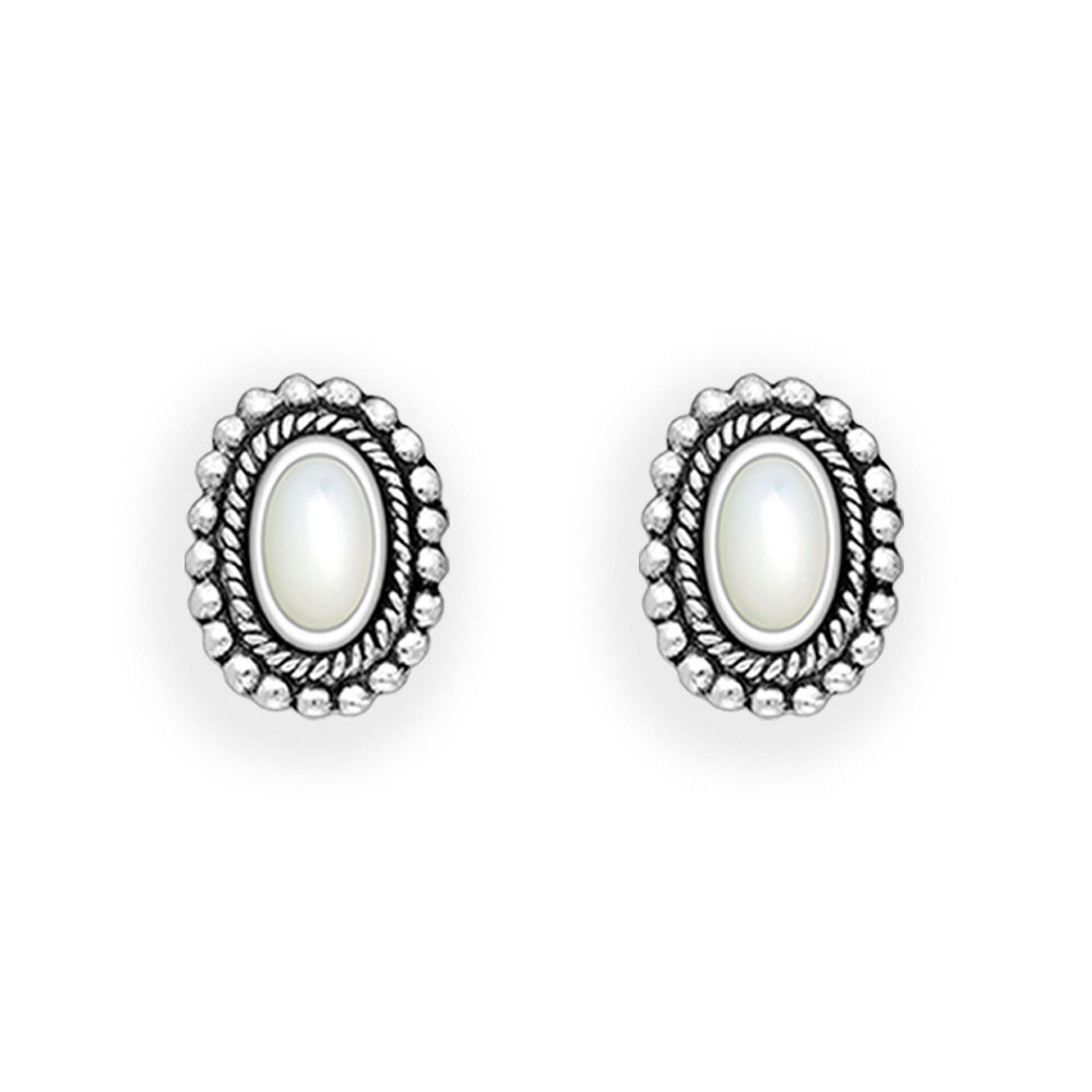 Sterling Silver Oxidized Oval Halo Shell Stud Earrings