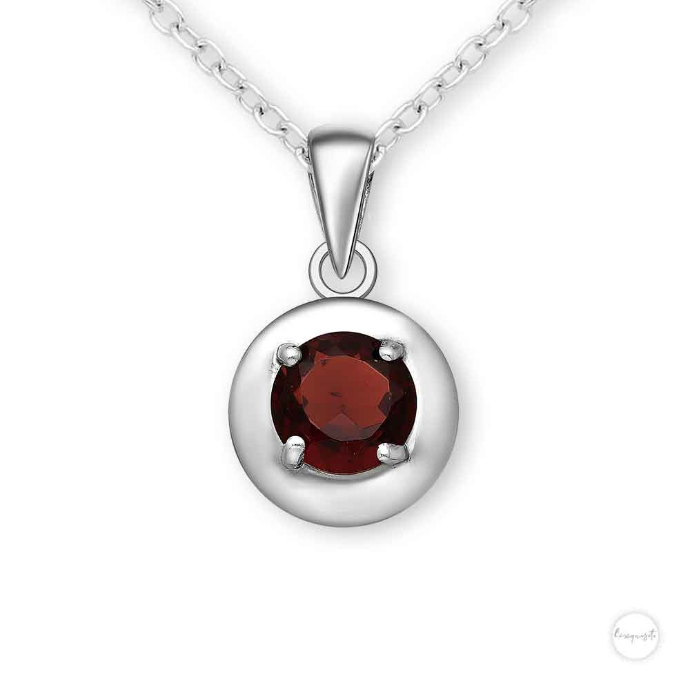 Sterling Silver Round Garnet Halo  Necklace Close up