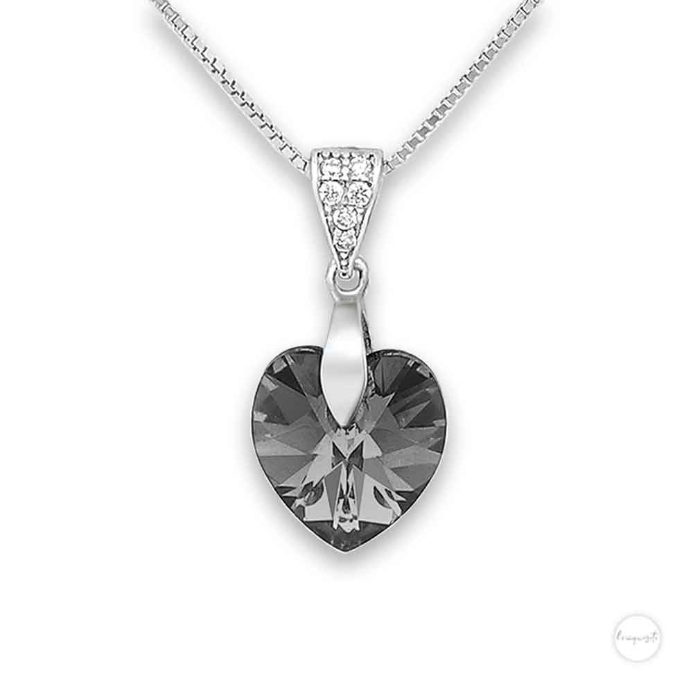 Sterling Silver Cloud Austrian Crystal Heart Necklace