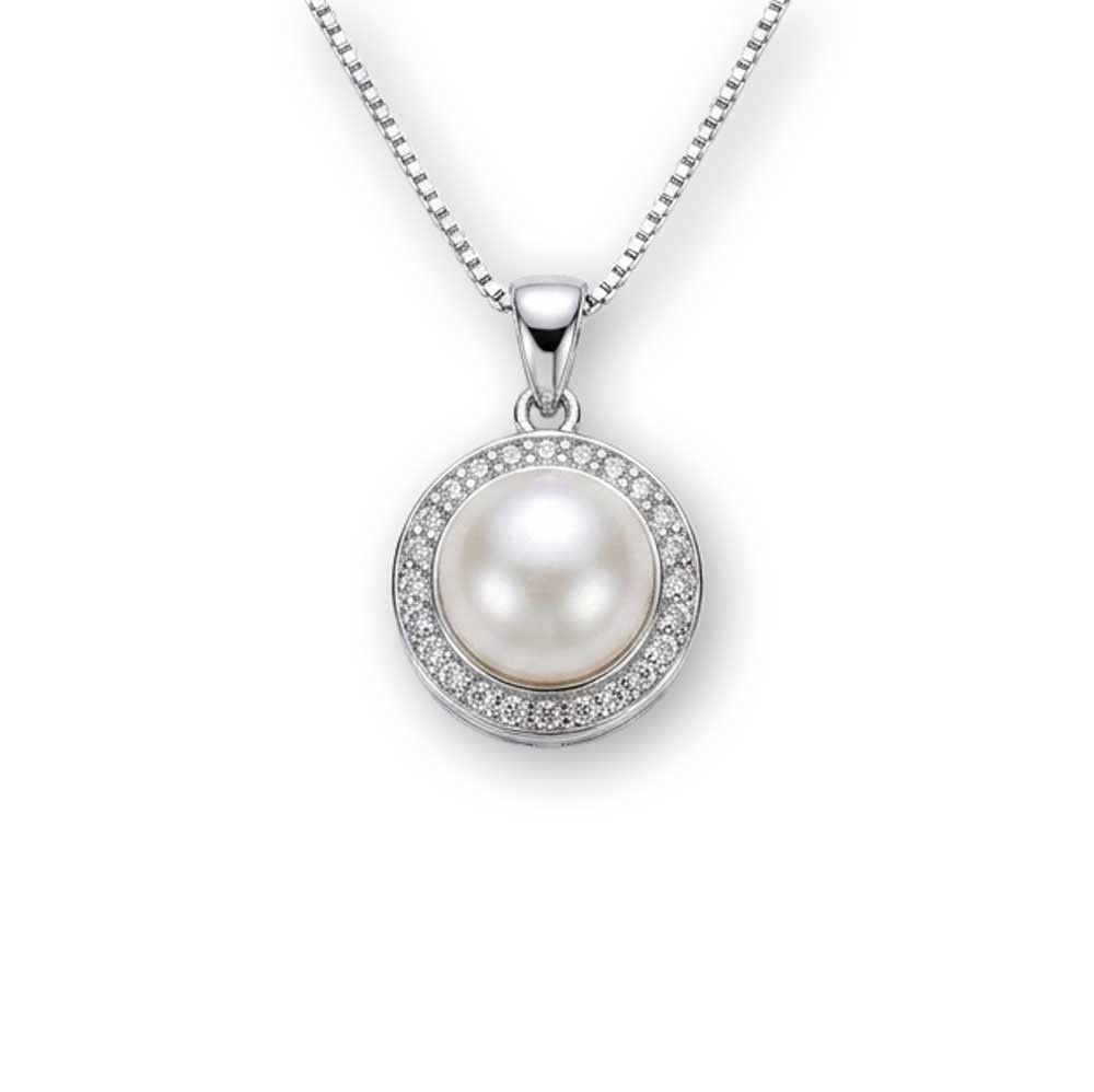 Sterling Silver Freshwater Pearl Classic Halo Necklace