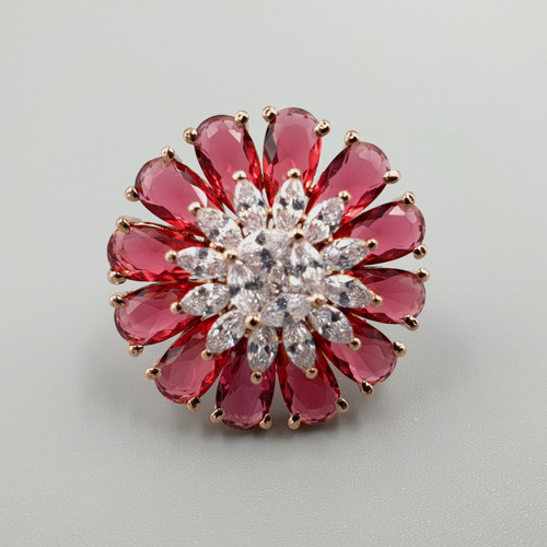 Floral Red Cocktail Ring in Rose gold