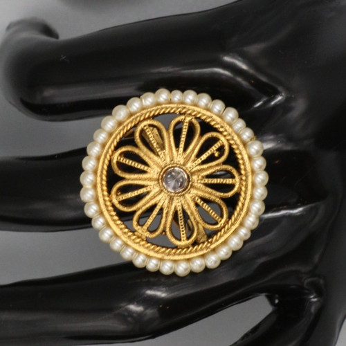 Eternal Flower Ring with Faux Pearls in Antique Gold finish