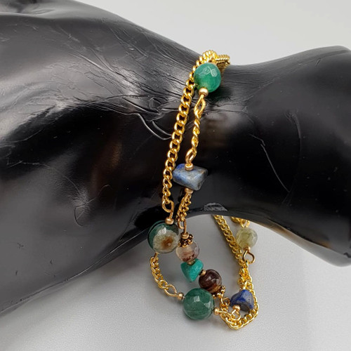 Natural Agate Chain Bracelet in Gold Finish On Mannequin