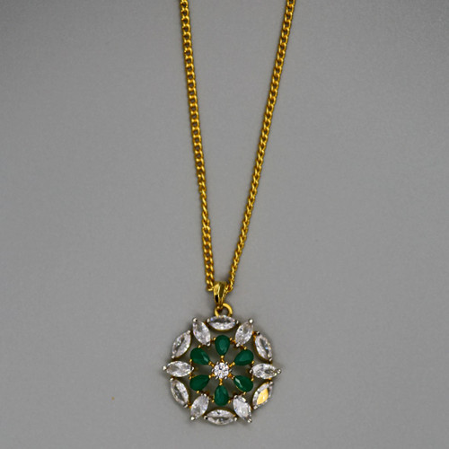 Green Bloom Pendant Necklace in Gold finish With Chain