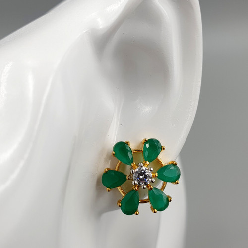 Green Bloom Stud Earrings in Gold finish On Mannequin